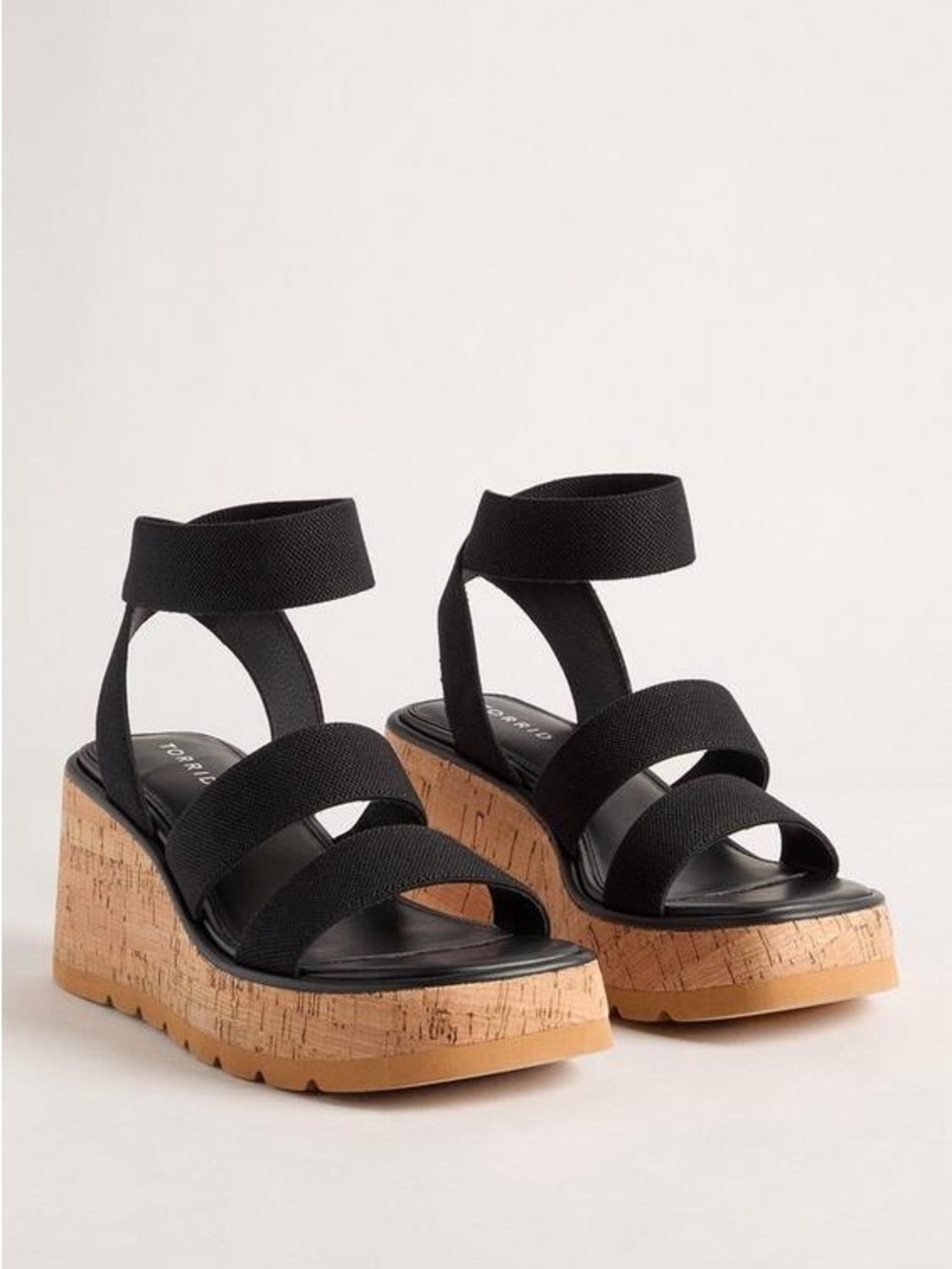 torrid Black Strappy Cork Platform Wedges